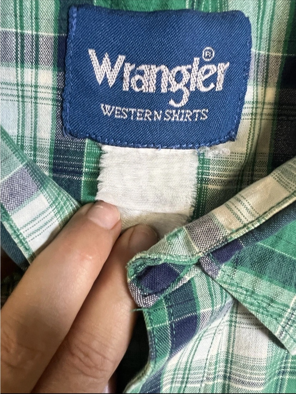 Vintage Wrangler Pearl Snap Short Sleeve Shirt Green Plaid Button Up (See Meas) - Picture 5 of 6